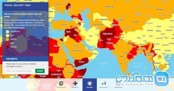 انتشار نقشه ریسک سفر در سراسر دنیا
